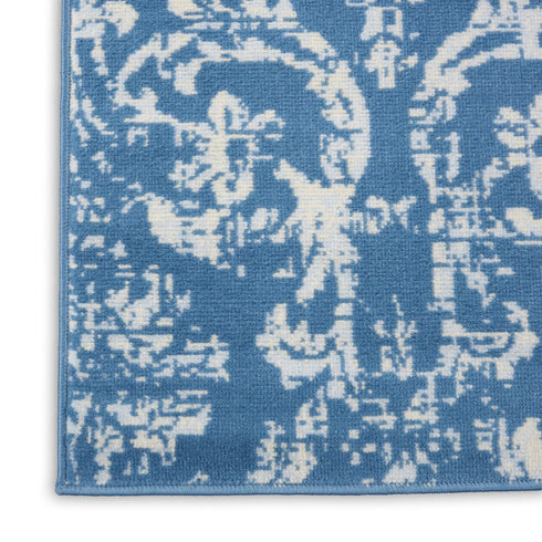 2' X 4' Blue Damask Power Loom Area Rug